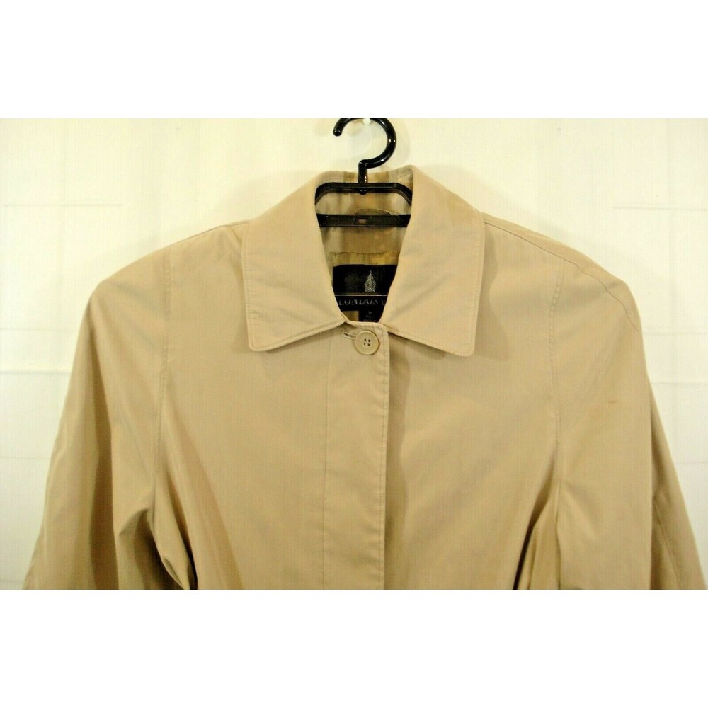 London Fog Trench Coat M Beige Khaki Belted Lined Classic Overcoat Womens Size M - Picture 3 of 8